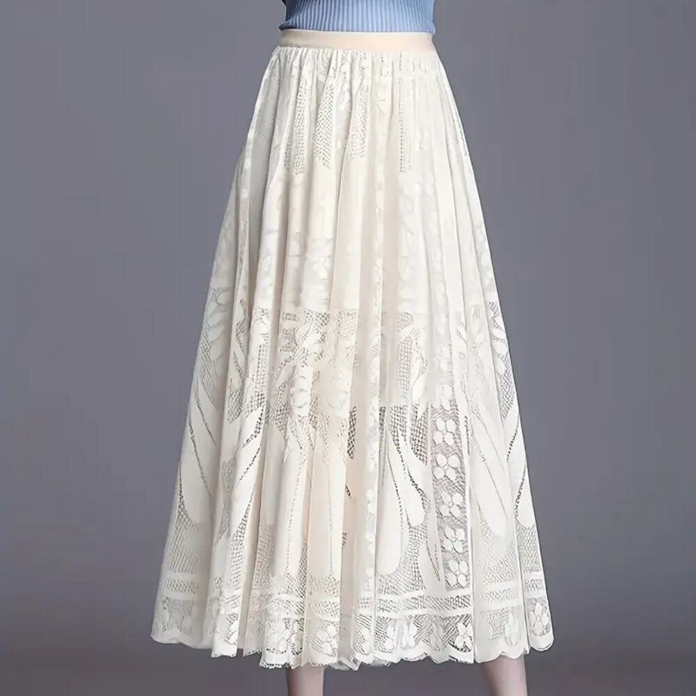 NEW! ELEGANT Lace A LINE FLOWY SKIRT SZ L - Picture 3 of 6